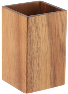 Tandenborstel beker/houder - bruin - bamboe - rond - 6.5 x 10 cm
