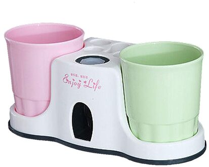 Tandenborstel Houders Automatische Tandpasta Dispenser Met 2 Gorgelen Cups Voor Badkamer AUG889 roze groen