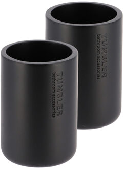 Tandenborstelbeker 102 serie - 2x - zwart - PS - 7,5 x 10,7 cm - beker badkamer