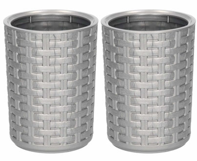 Tandenborstelhouder - 2x - zilver - kunststof - geweven - 14 cm