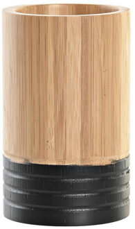 Tandenborstelhouder / drinkbeker - hout - beige - 7 x 11 cm - badkamer