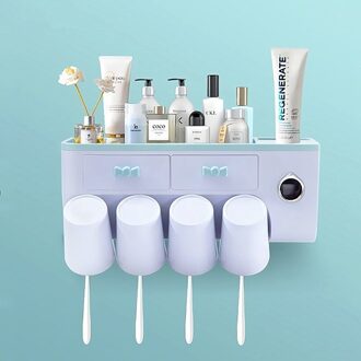 Tandenborstelhouder Muur Automatische Tandpasta Squeezer Dispenser Magnetische Adsorptie Omgekeerde Cup Opbergrek Badkamer Accessorie 4cup
