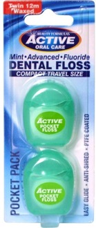 Tandfloss Active Oral Care Pocket Pack Mint Fluoride Dental Floss 2 x 12 m