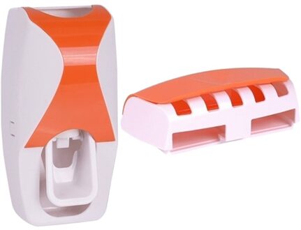 Tandpasta Dispenser Squeezer Tandenborstelhouder Kit Voor Badkamer One-Touch oranje