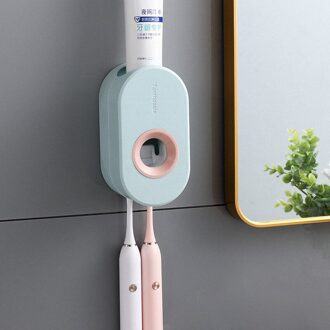 Tandpasta Squeezers Lijm Automatische Muur Gemonteerde Tandpasta Tandenborstel Rek Muur Zuig Tandpasta Dispenser A-blauw