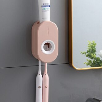 Tandpasta Squeezers Lijm Automatische Muur Gemonteerde Tandpasta Tandenborstel Rek Muur Zuig Tandpasta Dispenser A-roze