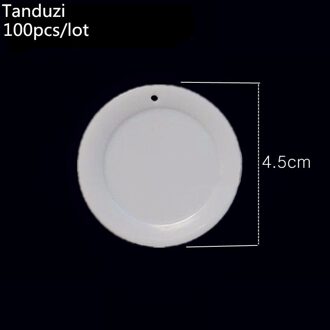 Tanduzi 100pcs Kawaii Simulatie Cake Witte Plaat Dessertbord/Lade DIY Poppenhuis Miniatuur Deco Onderdelen Plastic Ambachten