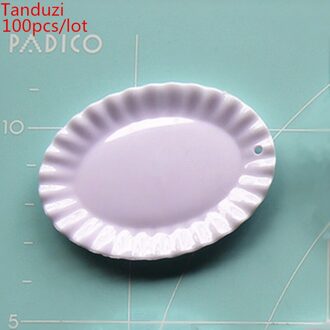 Tanduzi 100pcs Simulatie Ovale Vorm Witte Platen DIY Poppenhuis Miniatuur Kunstmatige Voedsel Deco Onderdelen Plastic Ambachten