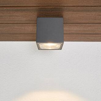 Tanea - LED plafondlamp in kubusvorm, IP54 donkergrijs, transparant