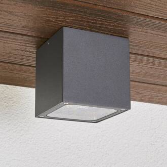 Tanea - LED plafondlamp in kubusvorm, IP54 donkergrijs, transparant