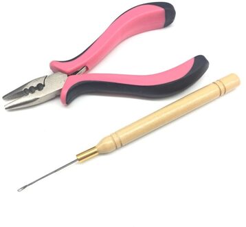 Tang En Haak Naald Gereedschap Kit Voor Microringen Kralen & Ik Tips Haarverlenging Roze En Zwart Handvat Haar Tang met Drie Gat