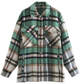 Tangada Vrouwen Plaid Patroon Dikke Jassen Jas Losse Lange Mouwen Pocket Dames Elegante Herfst Winter Jas 3H107
