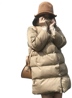 Tangada Vrouwen Solid Oversize Lange Parka Dikke Lange Mouw Knoppen Zakken Vrouwelijke Warme Winterjas Koreaanse Mode ATC02 Beige / M