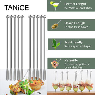 Tanice 10 Pcs Rvs Koffie Drank Blender Roeren Cocktail Met Kleine Rechthoekige Paddle + 10 Stuks 4 "Cocktail picking
