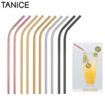 Tanice 10 Stuks Herbruikbare Rvs Metalen Rietjes 215Mm Gebogen Rietjes Drinken Cleaners Party Bar Diverse Met Cleaning Borstels