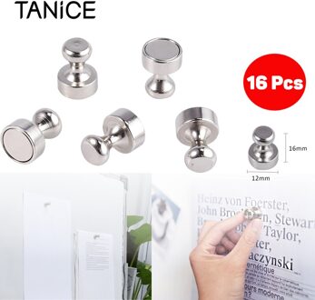 Tanice 16 Pcs Magneten Push Pins 16*12Mm Geborsteld Nikkel Push Pin Sterke Magneten Voor Koelkast Whiteboard Kaart kalender