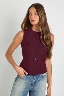 Tank Met Hoge Kraag, Knoopsluiting En Getailleerde Snit, Wine - 36