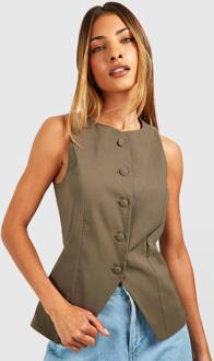 Tanke Van Dezelfde Stof Met Knoopsluiting Aan De Voorkant, Khaki - 36