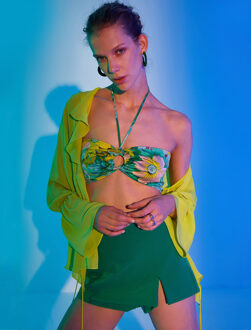 TANKTOPS Bandeau Top Bloemenprint met Strikkoord Ecru