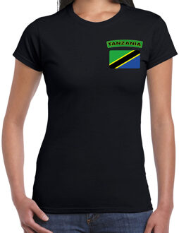Tanzania landen shirt met vlag zwart voor dames - borst bedrukking S
