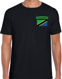 Tanzania landen shirt met vlag zwart voor heren - borst bedrukking S