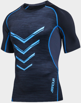 Taobo Pro Mannen Fitness Running T-shirt Ademend Korte Mouwen Strakke Tee Shirts Gym Sport Training Oefening Tops Compressie L / blauw