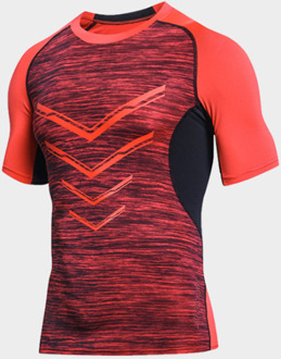 Taobo Pro Mannen Fitness Running T-shirt Ademend Korte Mouwen Strakke Tee Shirts Gym Sport Training Oefening Tops Compressie L / rood