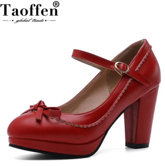 Taoffen Size 32-48 2019 New Spring 6 Colors Party Pumps Bowknot Wedding Party High Heel Shoes Women Platform Office Lady Pumps