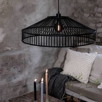 Tapa hanglamp, stekker, zwart, bamboe, Ø 70 cm