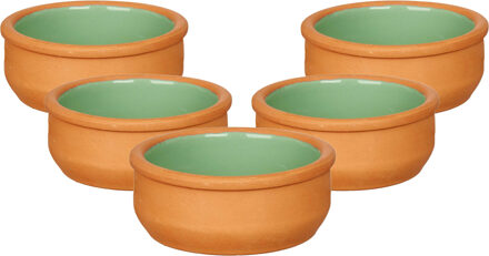 Tapas/creme brulee serveer schaaltjes - 18x - mini - terracotta/groen - 8 x 4 cm