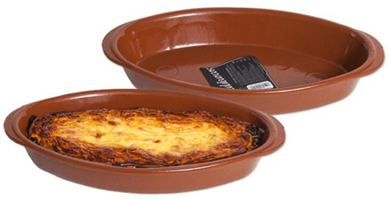Tapas ovenschaal/serveerschaal - 2x - ovaal - Spaans terracotta/aardewerk - 32 x 18 x 5 cm