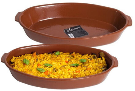 Tapas ovenschaal/serveerschaal - 2x - ovaal - Spaans terracotta/aardewerk - 44 x 27 x 6.5 cm
