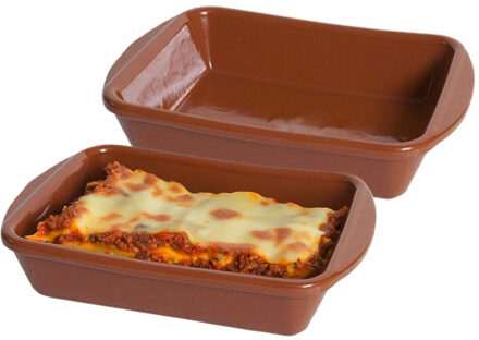 Tapas ovenschaal/serveerschaal - 2x - rechthoek - Spaans terracotta/aardewerk - 20 x 14 x 4 cm