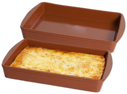 Tapas ovenschaal/serveerschaal - 2x - rechthoek - Spaans terracotta/aardewerk - 38 x 26 x 5 cm