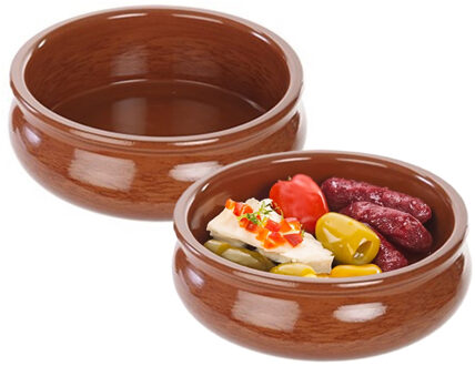 Tapas ovenschaal/serveerschaal - 2x - rond - Spaans terracotta/aardewerk - D18 x H6.5 cm