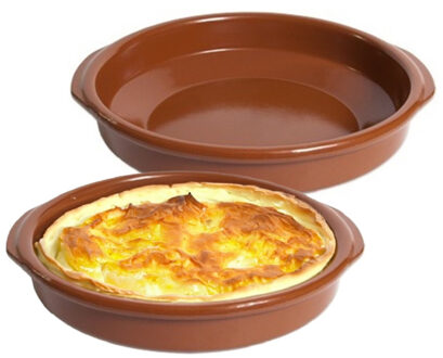 Tapas ovenschaal/serveerschaal - 2x - rond - Spaans terracotta/aardewerk - D28 x H6 cm