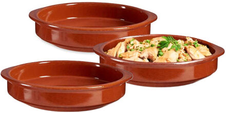 Tapas ovenschaal / serveerschaal - 3x - rond - Spaans terracotta/aardewerk - D30 x H7 cm