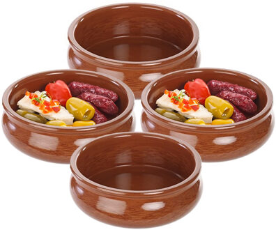 Tapas ovenschaal/serveerschaal - 4x - rond - Spaans terracotta/aardewerk - D18 x H6.5 cm