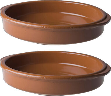 Tapas ovenschaal/serveerschaal - Set van 2x stuks - 1,2 liter - rond - terracotta - D23 cm - ovenbes