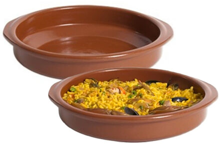 Tapas ovenschaaltje/serveerschaaltje - 2x - rond - Spaans terracotta/aardewerk - D20 x H4.5 cm