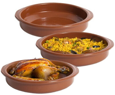 Tapas ovenschaaltje/serveerschaaltje - 3x - rond - Spaans terracotta/aardewerk - D20 x H4.5 cm