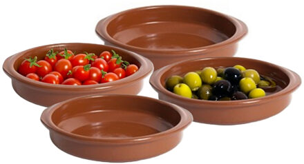 Tapas ovenschaaltje/serveerschaaltje - 4x - rond - Spaans terracotta/aardewerk - D10 x H2.5 cm