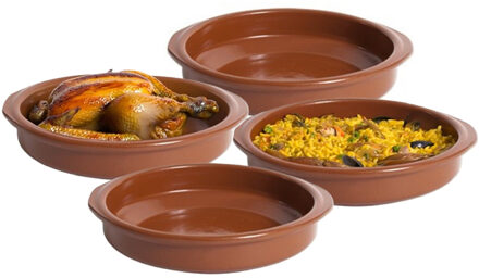Tapas ovenschaaltje/serveerschaaltje - 4x - rond - Spaans terracotta/aardewerk - D22 x H5 cm