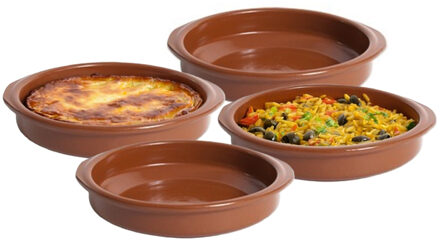 Tapas ovenschaaltje/serveerschaaltje - 6x - rond - Spaans terracotta/aardewerk - D16 x H4 cm