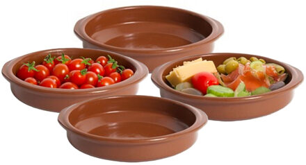 Tapas ovenschaaltje/serveerschaaltje - 8x - rond - Spaans terracotta/aardewerk - D12 x H3 cm