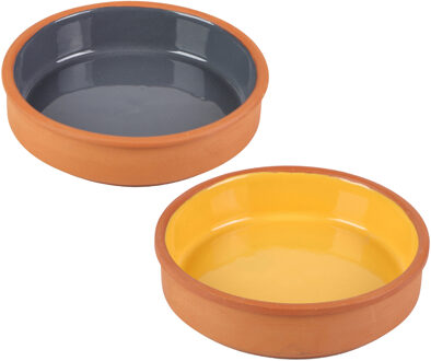 Tapas/sauzen/hapjes serveer schaaltjes set - 2x stuks - terracotta - 16 x 4 cm p/st - Snack en tapasschalen Multikleur