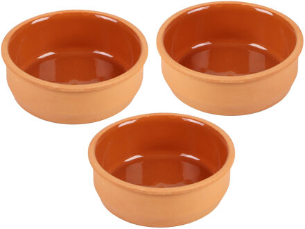 Tapas/sauzen/hapjes serveer schaaltjes set - 3x stuks - terracotta - 12 x 4 cm p/st - Snack en tapasschalen Bruin