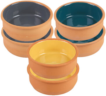 Tapas/sauzen/hapjes serveer schaaltjes set - 6x stuks - terracotta - 12 x 4 cm p/st - Snack en tapasschalen Multikleur