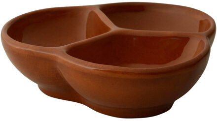 Tapas schaaltje - bruin - 3 vaks - 13 cm - 240 ml - aardewerk - schaaltje - hapjes bakje