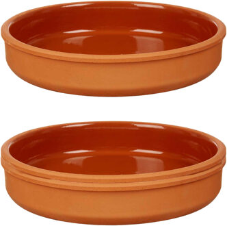 Tapas serveerschaal - 2x stuks - terracotta - bruin - D23 x H4 cm - hapjes serveren - ovenschaal - r